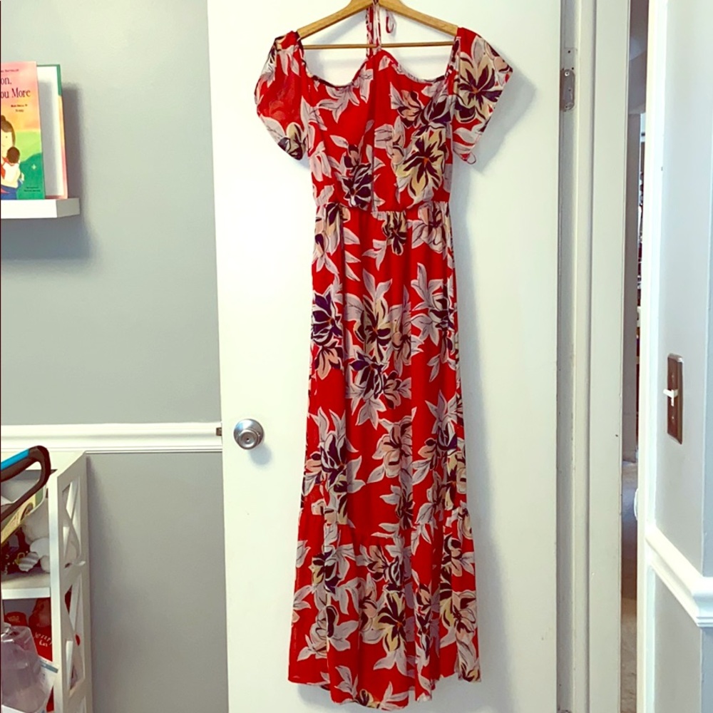 Red Floral Print Maxi